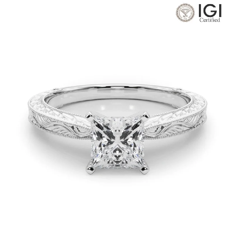 Gold and Silver Ring-Victoria Princess Lab Grown Diamond Solitaire Engagement Ring IGI Certified