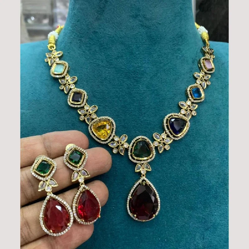 Unique Charm Necklace-Sona Creation Gold Plated Crystal Stone Necklace Set