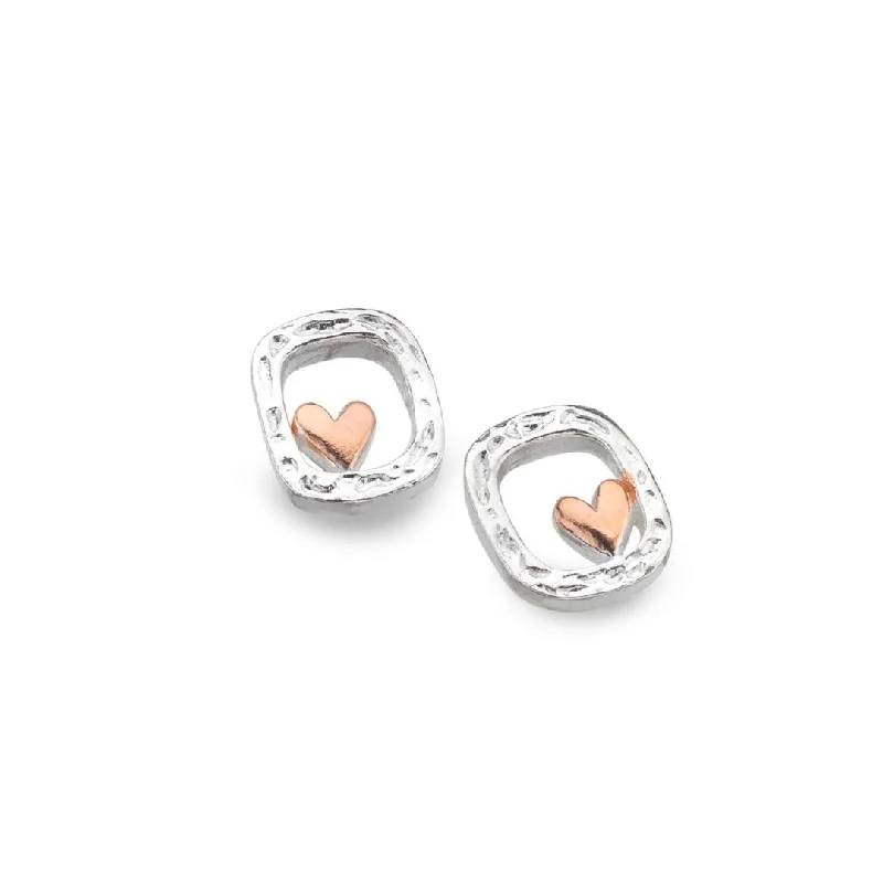 Unique Silver Earrings-Sea Gems Framed Heart Stud Earrings