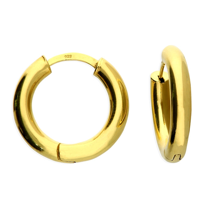 Casual Drop Earrings-18ct Gold Plated Silver 2cm Hinged Tube Hoop Earrings