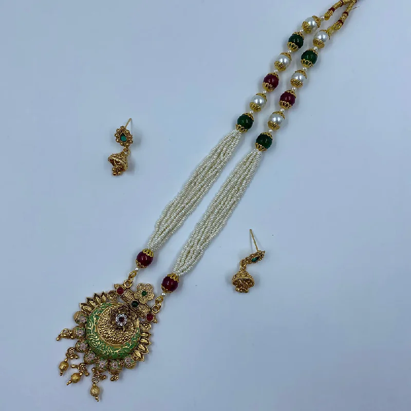 Celestial Star Necklace-The Fashion Jewels Gold Plated Pota Stone And Pearl Long Necklace Set