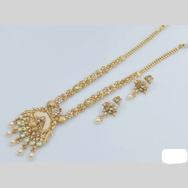 Personalized Name Plate Necklace-Rani Sati Jewels Gold Plated Kundan Stone And Meenakari Long Necklace Set