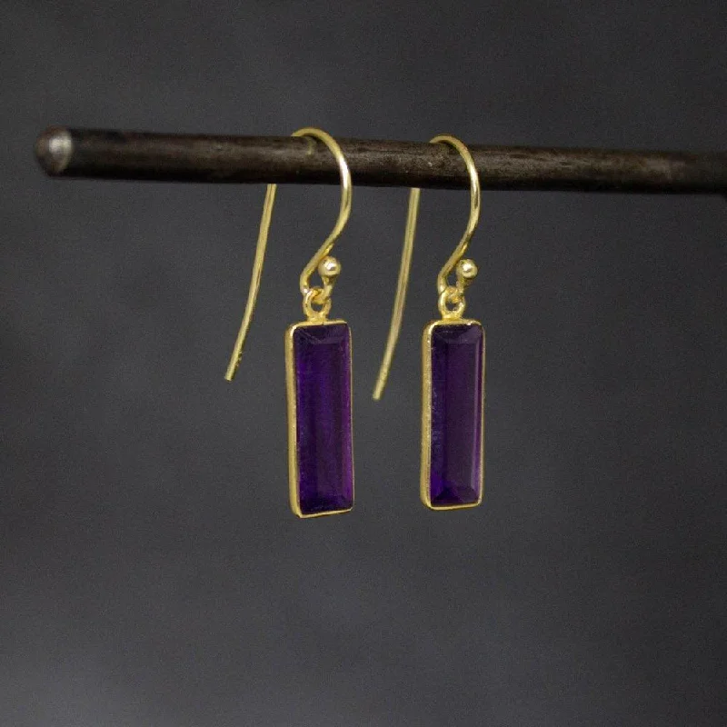 Bridal Pearl Earrings-18ct Gold Vermeil Faceted Amethyst Drop Earrings