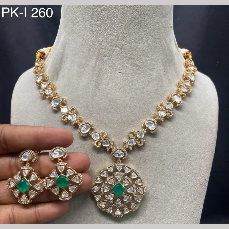 Birthstone Pendant Necklace-Amoliya Jewels Gold Plated Polki Kundan Stone Necklace Set