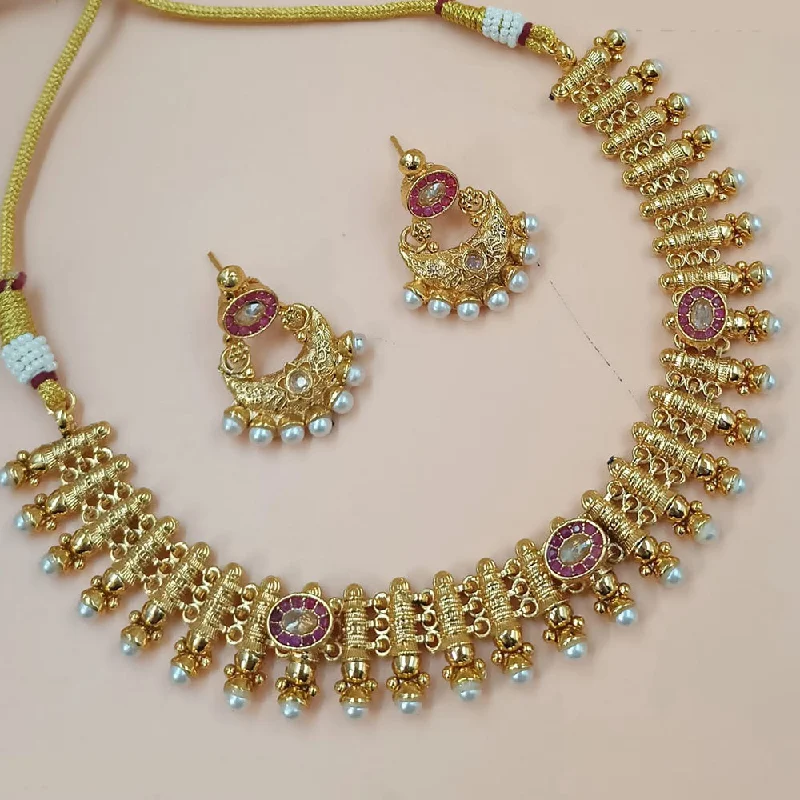 Opal Necklace-Padmawati Bangles Gold Plated Crystal Stone And Pearls Necklace Set