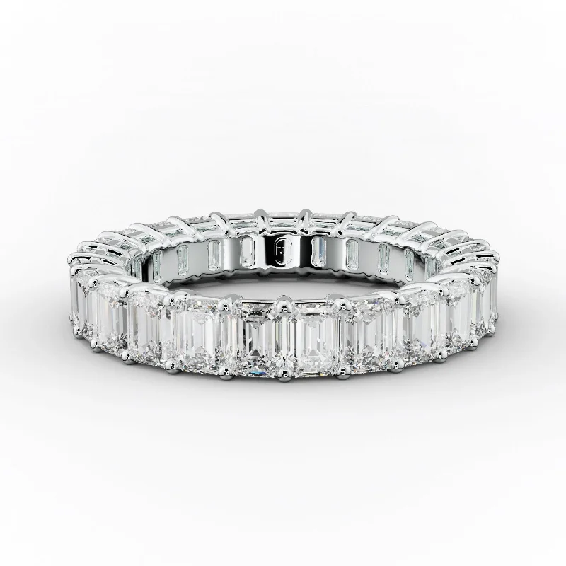 Classic Wedding Ring-3.0 Carat Emerald Cut Diamond Eternity Band Shared Prong