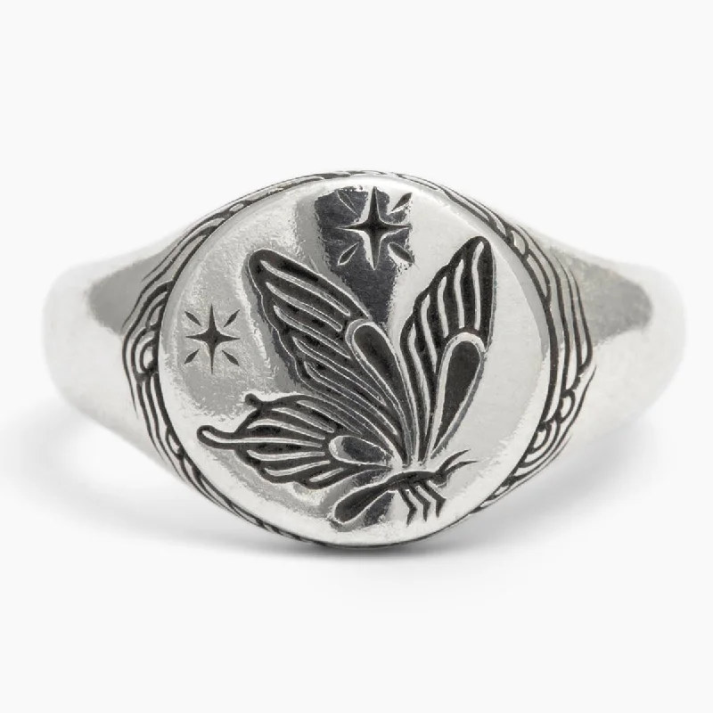 Customizable Birthstone Ring-Butterfly Signet