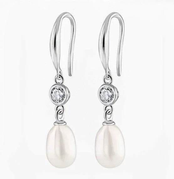 Classic Pearl Stud Earrings-Pearl and Cubic Zirconia Drop Earrings