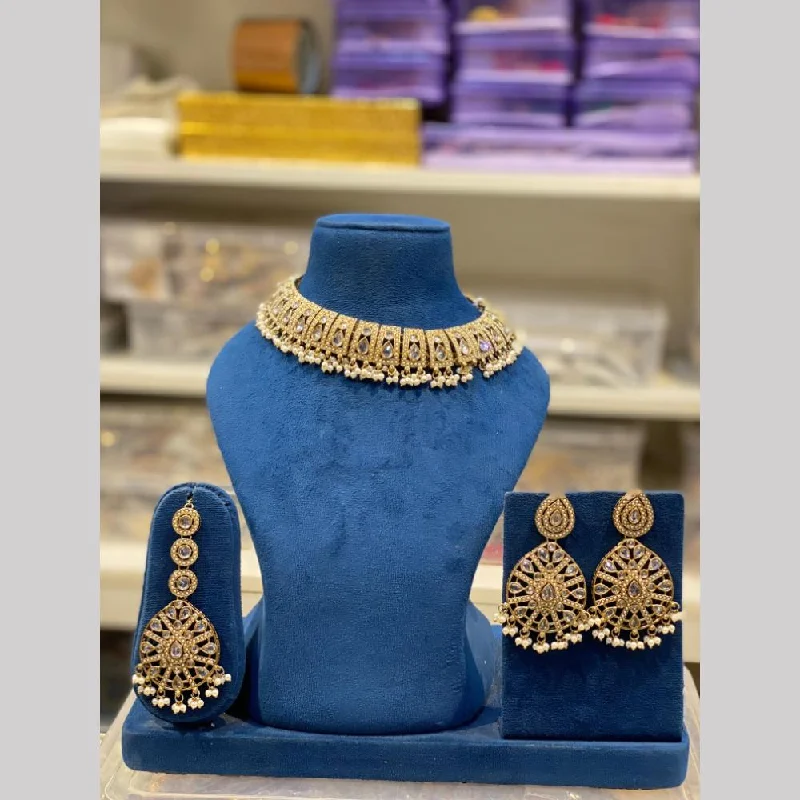 Layered Silver Necklace-Hira Collections Gold Plated Kundan Stone And Pearls Choker Necklace Set