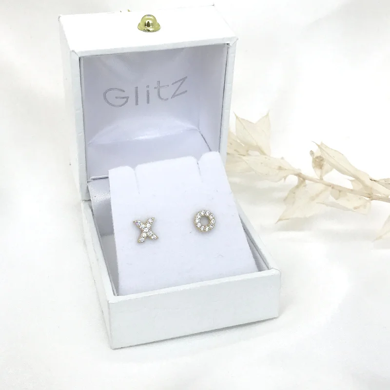 Luxe Drop Earrings-10k Gold XO Stud Earrings with CZ