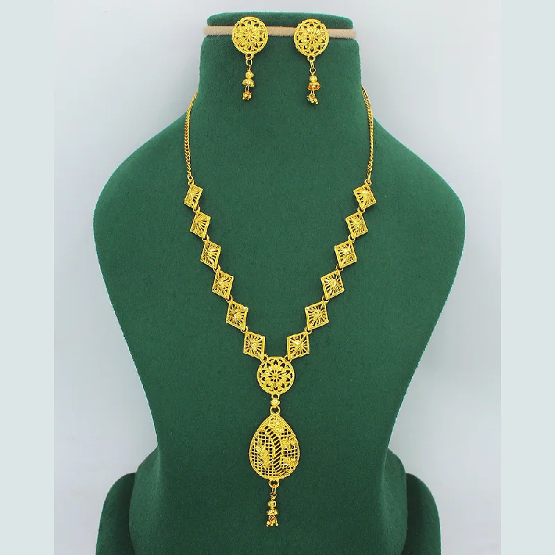 Modern Silver Necklace-Mahavir Forming Look Gold Plated Long Necklace Set