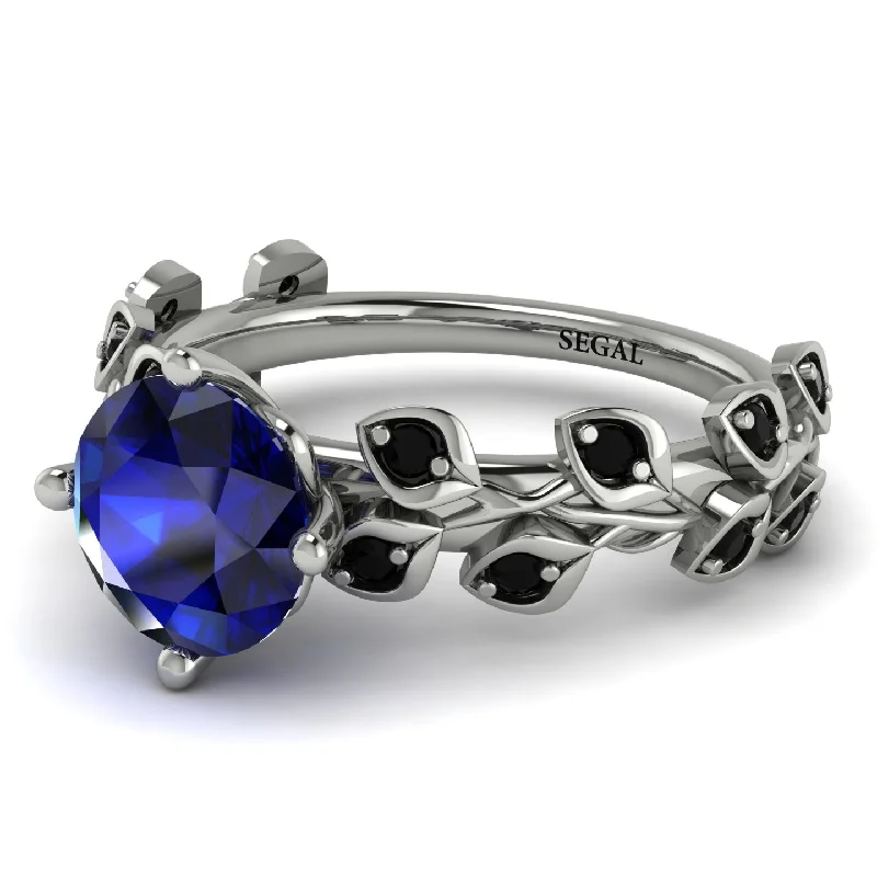 Titanium Wedding Band-Leaves All Around Blue Sapphire White Gold Ring - Sydney 2ct No. 45