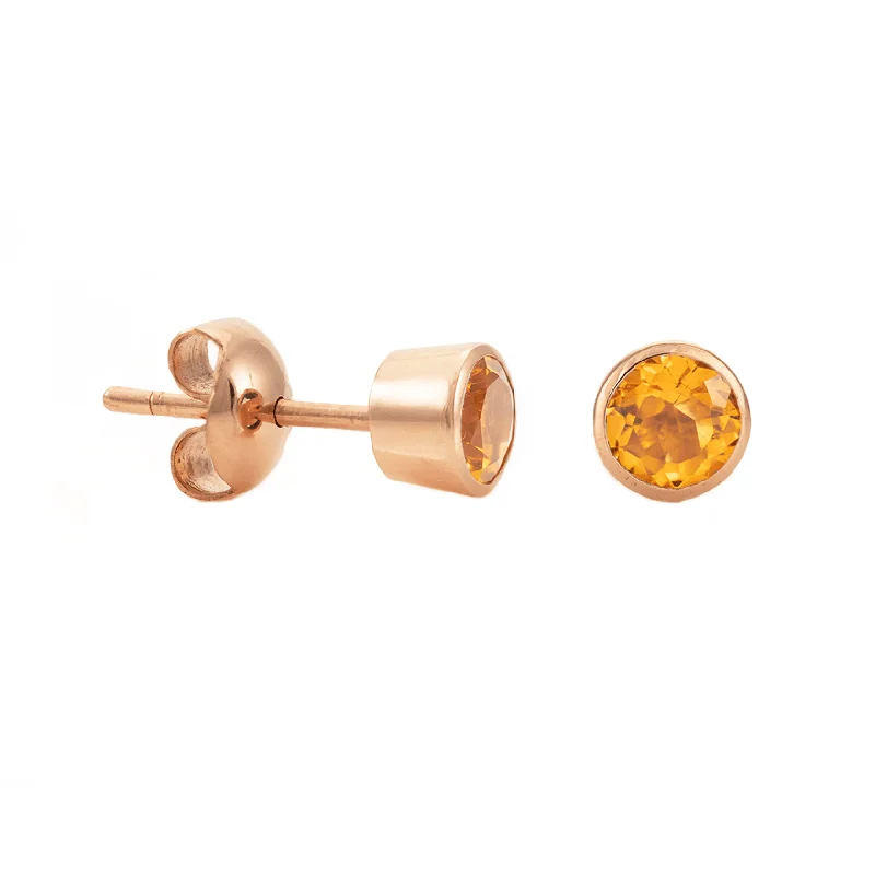 Handcrafted Sterling Earrings-Simon Alexander 9ct Rose Gold & Citrine Round Stud Earrings