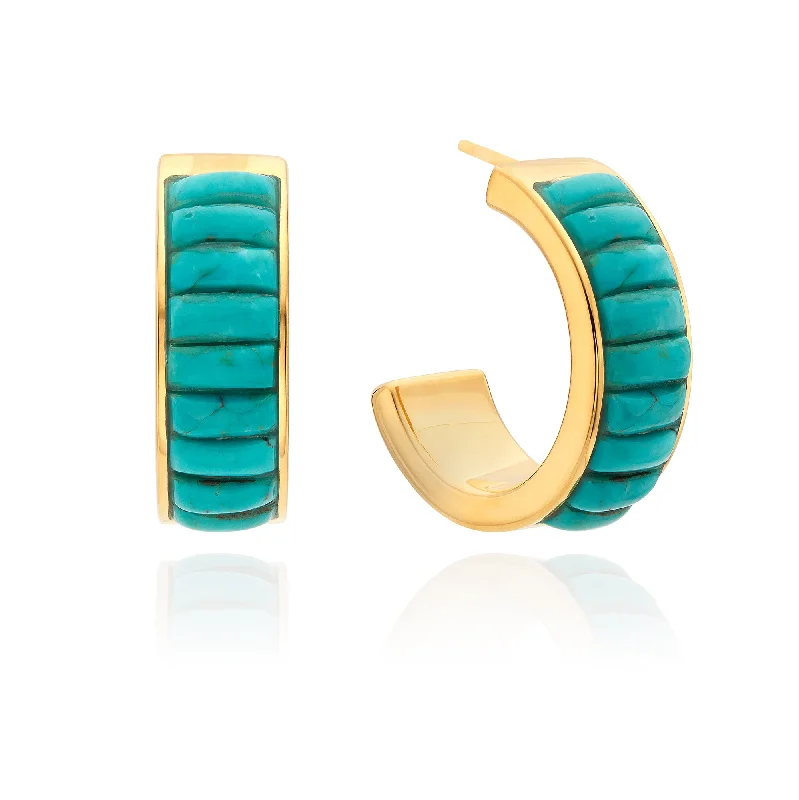 Funky Earrings for Teens-Anna Beck Rectangular Turquoise Multi-Stone Hoop Earrings