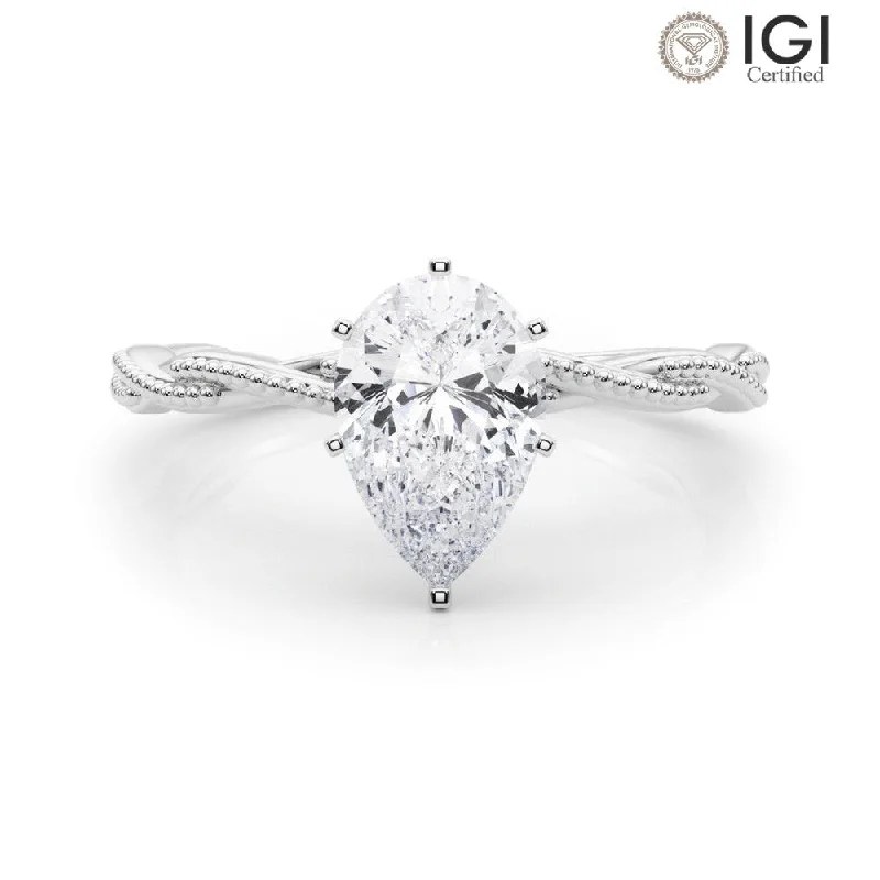 Modern Cocktail Diamond Ring-Anastasia Twisted Vine Pear Lab Grown Diamond Solitaire Engagement Ring IGI Certified