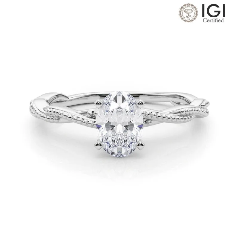 Simple Gemstone Wedding Ring-Anastasia Twisted Vine Oval Lab Grown Diamond Solitaire Engagement Ring IGI Certified