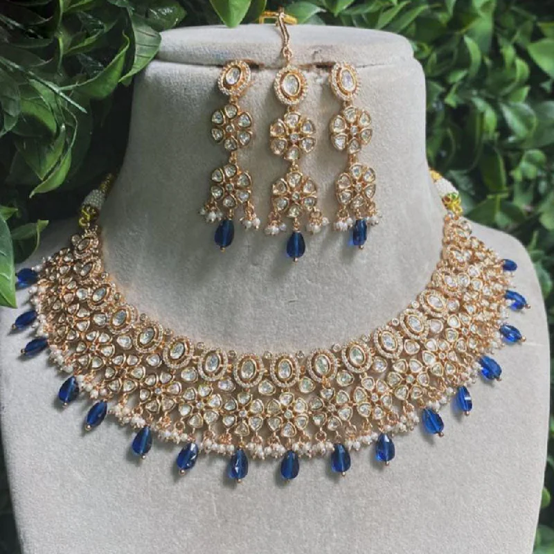 Elegant Pearl Drop Necklace-Amoliya Jewels Gold Plated Polki Kundan Stone And Beads Choker Necklace Set