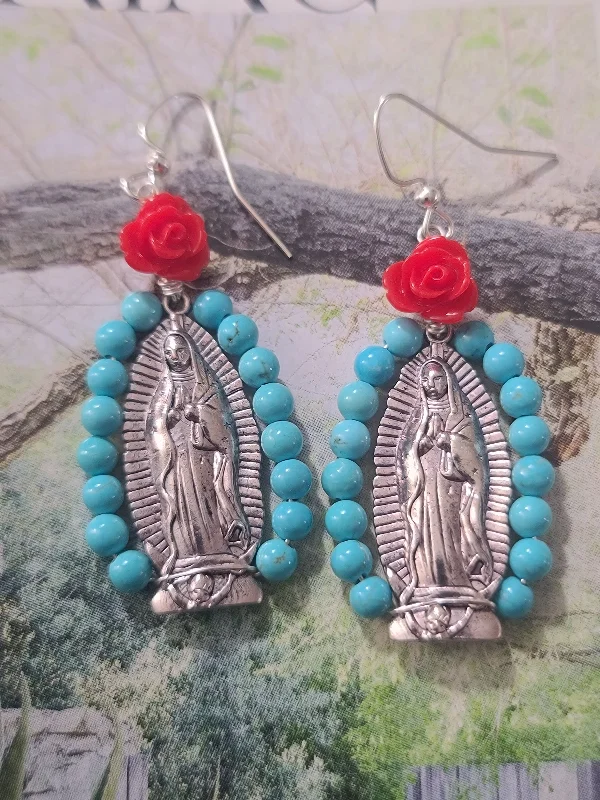 Big Statement Earrings-Virgen Turquoise Altar Earrings