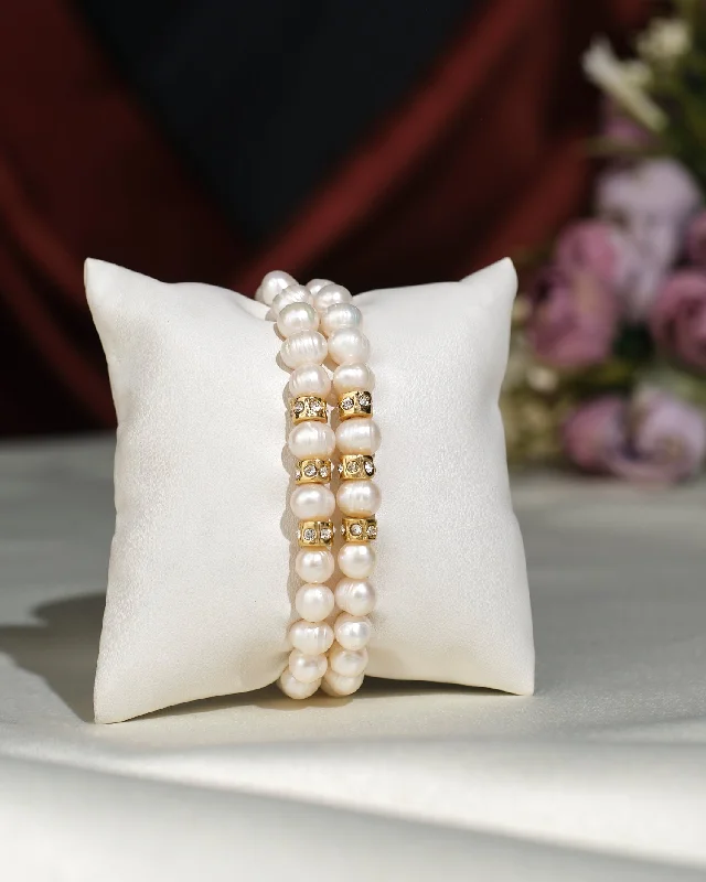 Luxury Custom Gold Bracelets-Elegant White 2 line Bracelet