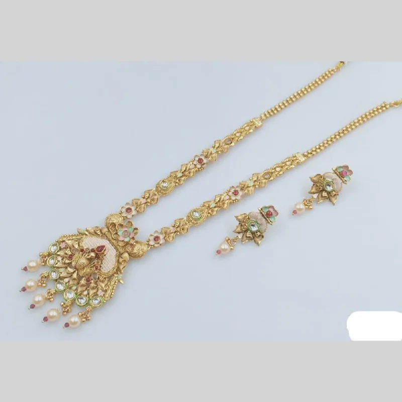 Gold Bangle Necklace-Rani Sati Jewels Gold Plated Kundan Stone And Meenakari Long Necklace Set