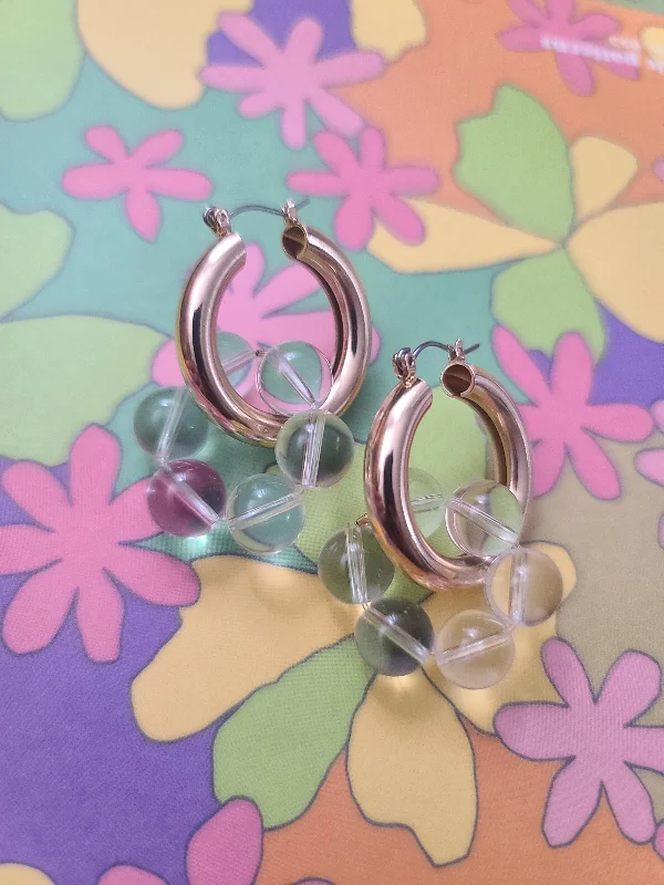 Silver Stud Earrings-Clear Quartz Huggie Hoop Earrings