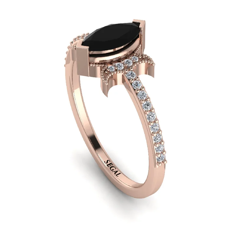 Custom Gold Name Ring-Marquise Cut Black Diamond Pave Ring - Kathleen No. 8