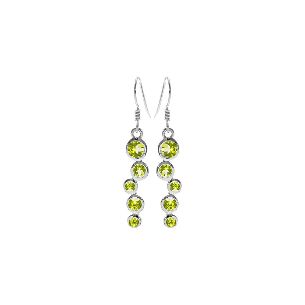 Gemstone Cluster Earrings-Sterling Silver Peridot Bubble Drop Earrings