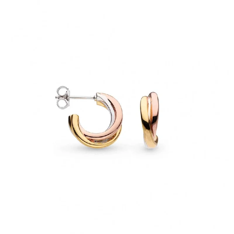 Classic Pearl Stud Earrings-Kit Heath Tri Colour Bevel Trilogy Semi Hoop Stud Earrings