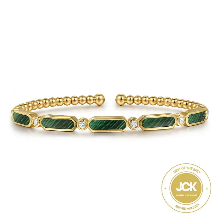 Modern Wedding Bangles-14K Yellow Gold Diamond and Malachite Bujukan Bangle