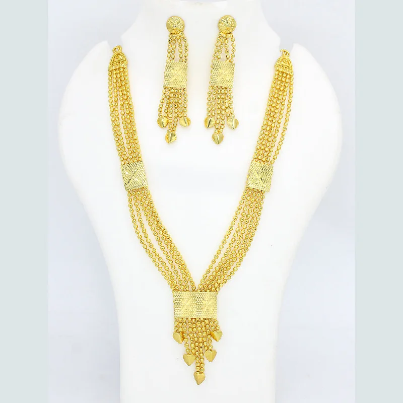 Colorful Bead Necklace-Mahavir Forming Look Gold Plated Long Necklace