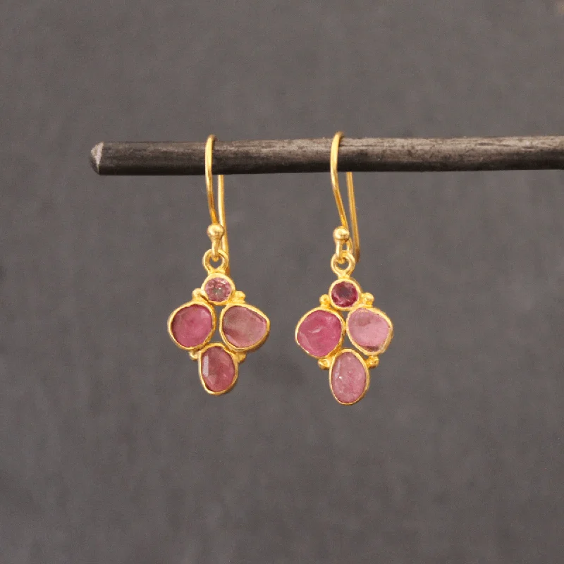 Artistic Wire Earrings-Gold Pink Tourmaline Drop Earrings