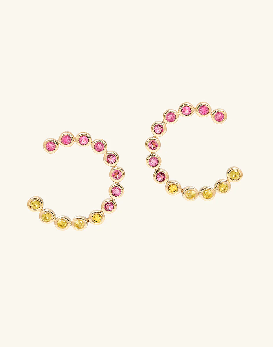 Classic Diamond Earrings-Lucier 9ct Gold Pink & Yellow Sapphire Spiral Earrings