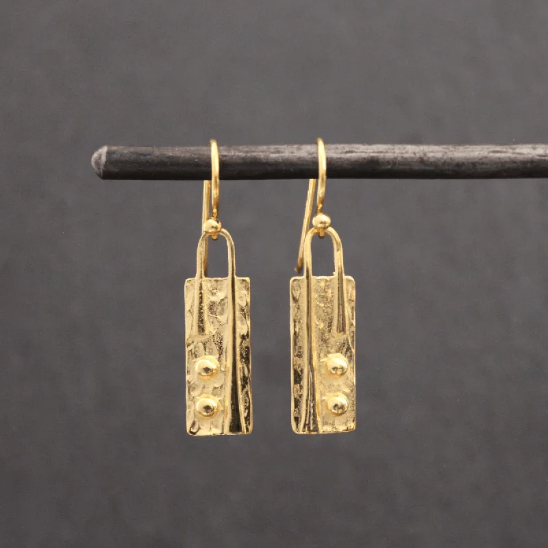 Multicolor Earrings-Gold Hammered Rectangle Drop Earrings