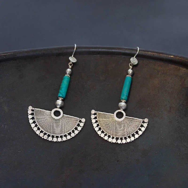 Luxury Gemstone Earrings-Sterling Silver & Turquoise Fan Drop Earrings