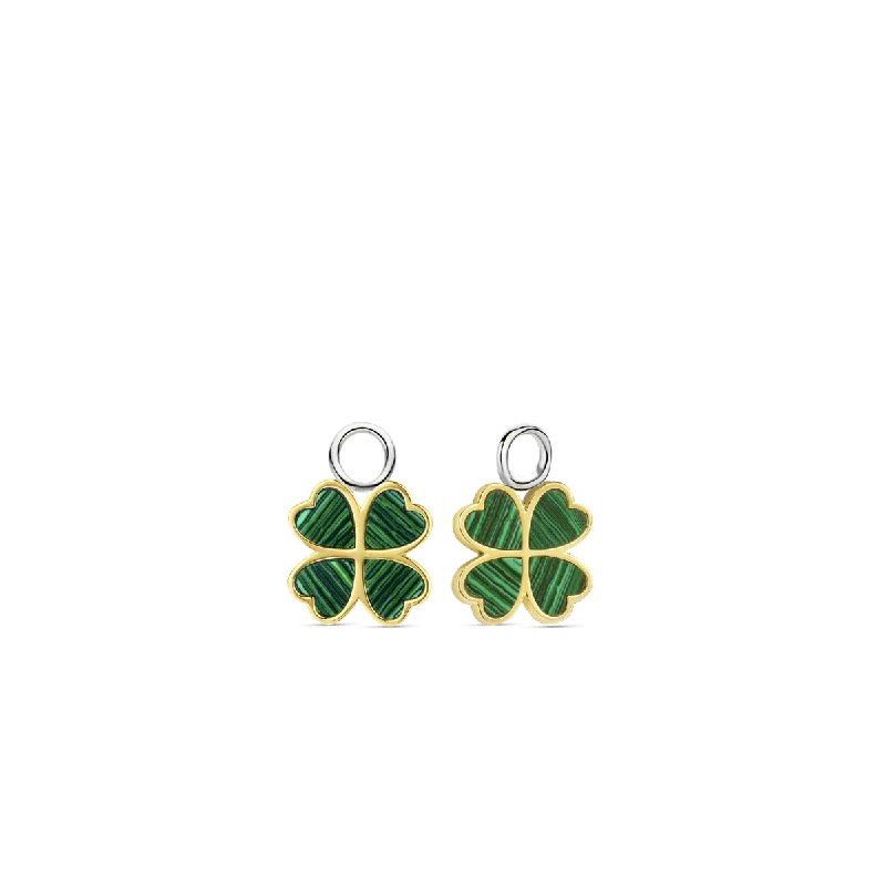 Luxury Gold Earrings-Ti Sento Gold and Silver Ear Charms with Malachite Stones