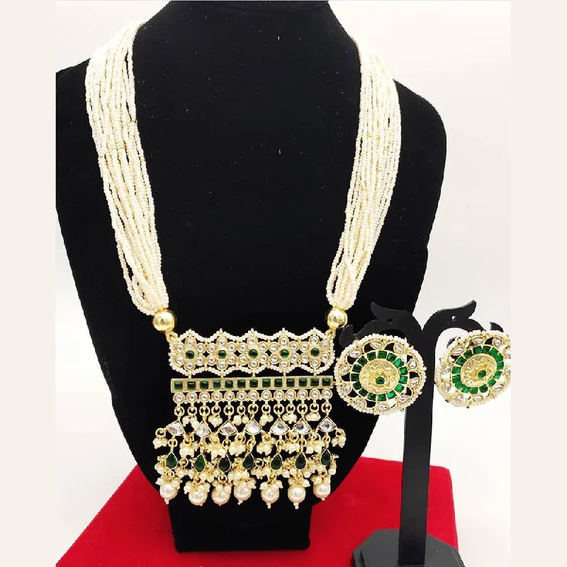 Wedding Pearl Necklace-SNERA Gold Plated Kundan Stone & Pearls Necklace Set