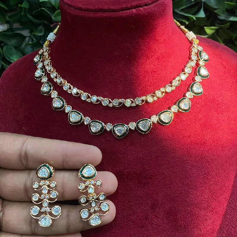 Custom Couples Necklace-Amoliya Jewels Gold Plated Polki Kundan Meenakari Necklace Set