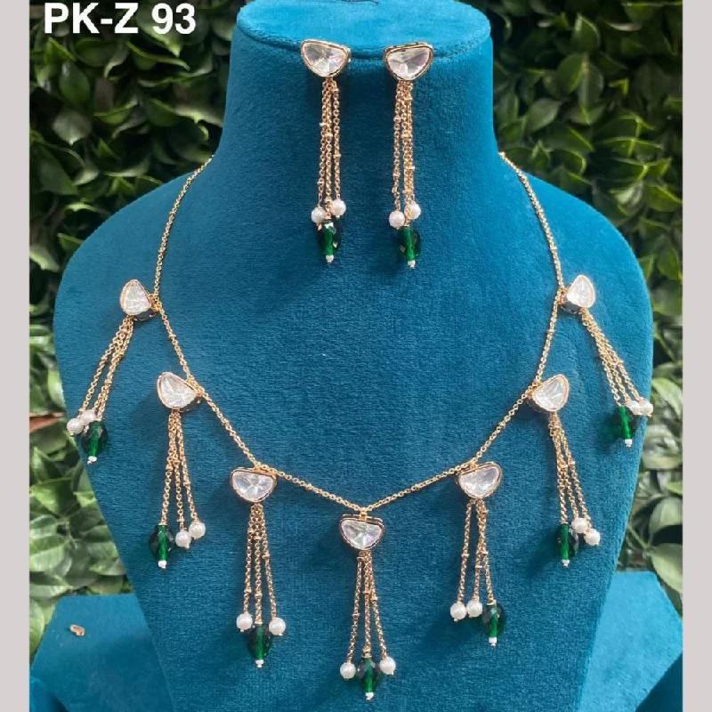 Elegant CZ Necklace-Amoliya Jewels Gold Plated Polki Kundan Stone And Pearls Necklace Set