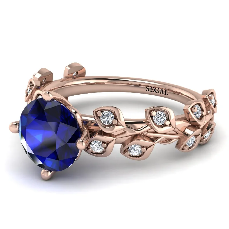 Silver Wedding Ring-Leaves All Around Blue Sapphire Rose Gold Ring - Sydney 2ct No. 14