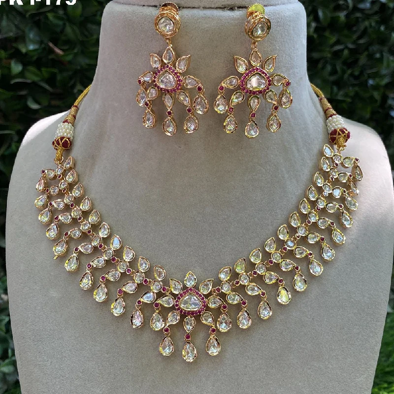 Colorful Glass Necklace-Amoliya Jewels Gold Plated Polki Kundan Stone And Pearls Necklace Set