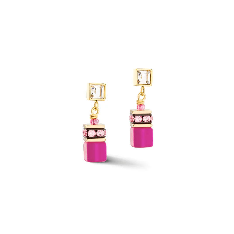 Zodiac Sign Earrings-Coeur De Lion GeoCUBE® Iconic Gold Magenta Chain Earrings