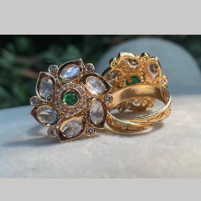 Custom Stacked Ring-Royal Kundan Jewellery Gold Plated Crystal Stone Finger Ring