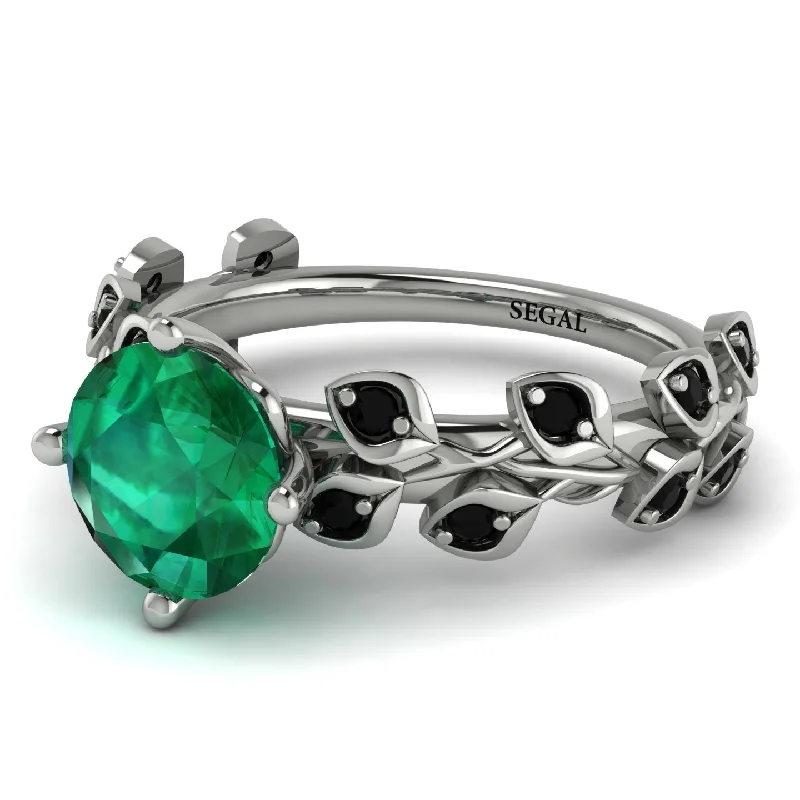 Fine Diamond Ring-Leaves All Around White Gold Emerald Ring - Sydney 2ct No. 36