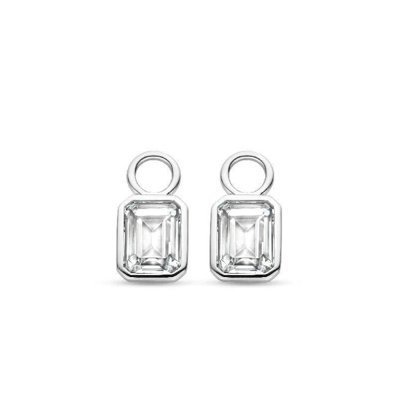 Custom Gemstone Earrings-Ti Sento Sterling Silver Ear Cubic Zirconia Charms