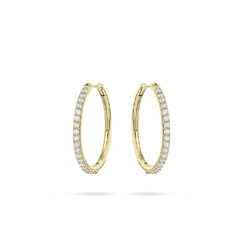 Diamond Cluster Earrings-20mm 9ct Gold Hoop Earrings with Cubic Zirconia