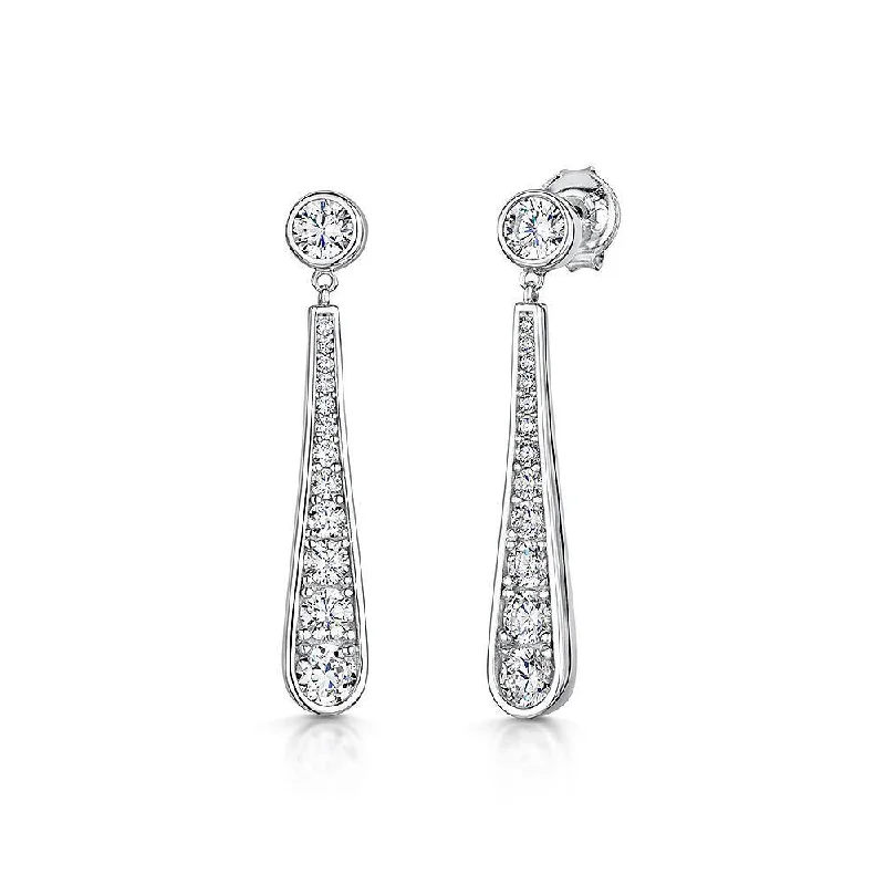 Crystal Hoop Earrings-Long Teardrop CZ Earrings in Sterling Silver