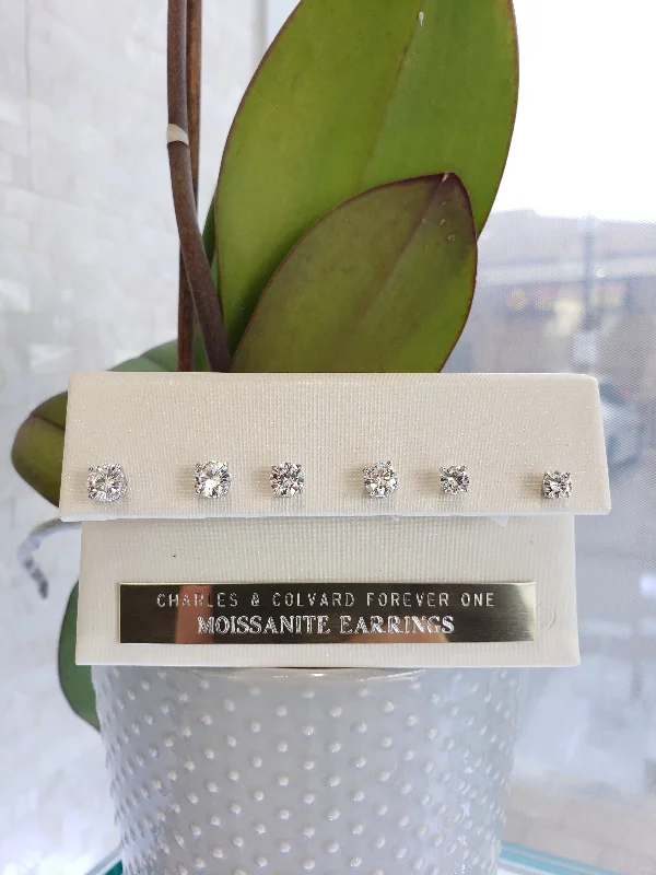 Gold Plated Earrings-Moissanite Stud Earrings - Forever one DEF color - 3 sizes available