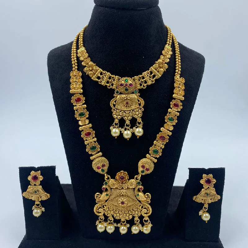 Designer Gold Necklace-The Fashion Jewels Gold Plated Pota Stone And Beads Necklace Combo