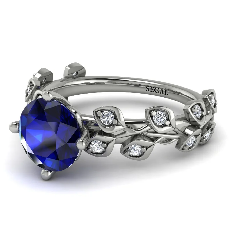 Fashionable Ruby Ring-Leaves All Around Blue Sapphire White Gold Ring - Sydney 2ct No. 15