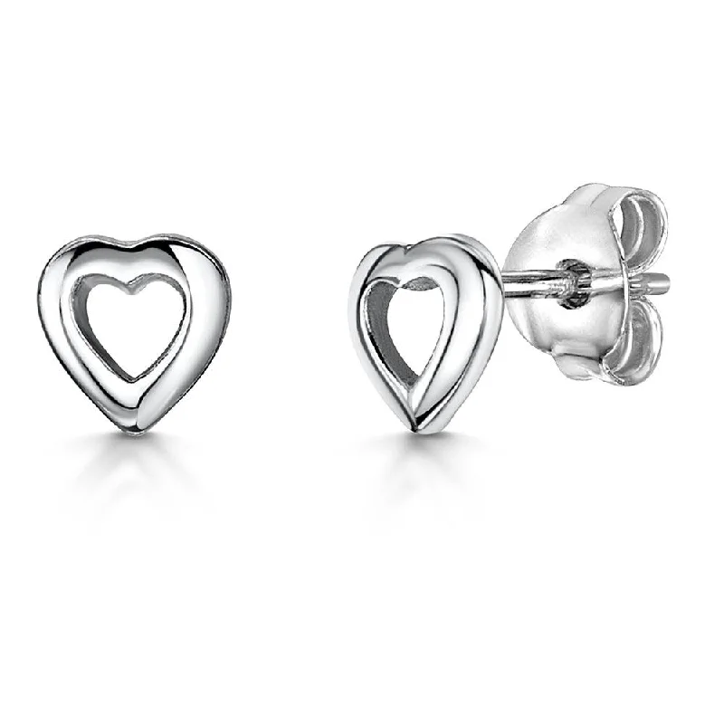 Sterling Silver Drop Earrings-Jools Sterling Silver Open Heart Stud Earrings